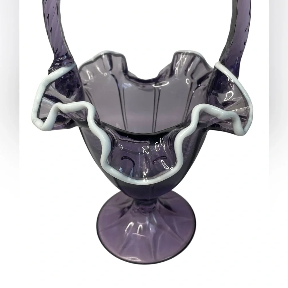 RARE! Authentic Large Fenton Amethyst Glass Ruffle Edge Basket